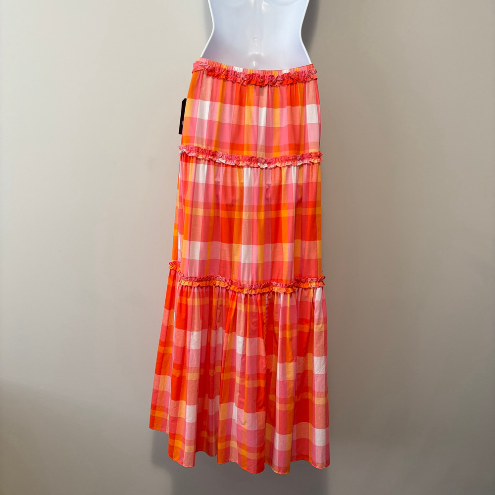 Nautica Jeans Women's Medium 100% Cotton Bright Plaid Ruffle-Trim Maxi Skirt NWT - Picture 5 of 6